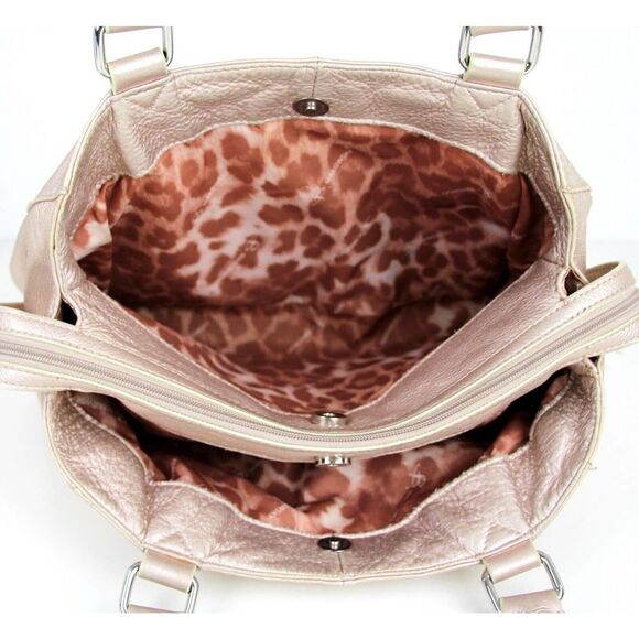 ROOMY B. Makowsky ANTIQUE GOLD GENUINE LEATHER TOTE SHOULDER BAG HANDBAG PURSE - Picture 9 of 16